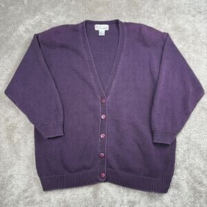 VTG Milano Cardigan Size 18/20 Purple Ramie Cotton V-Neck Sweater Cozy Grandma